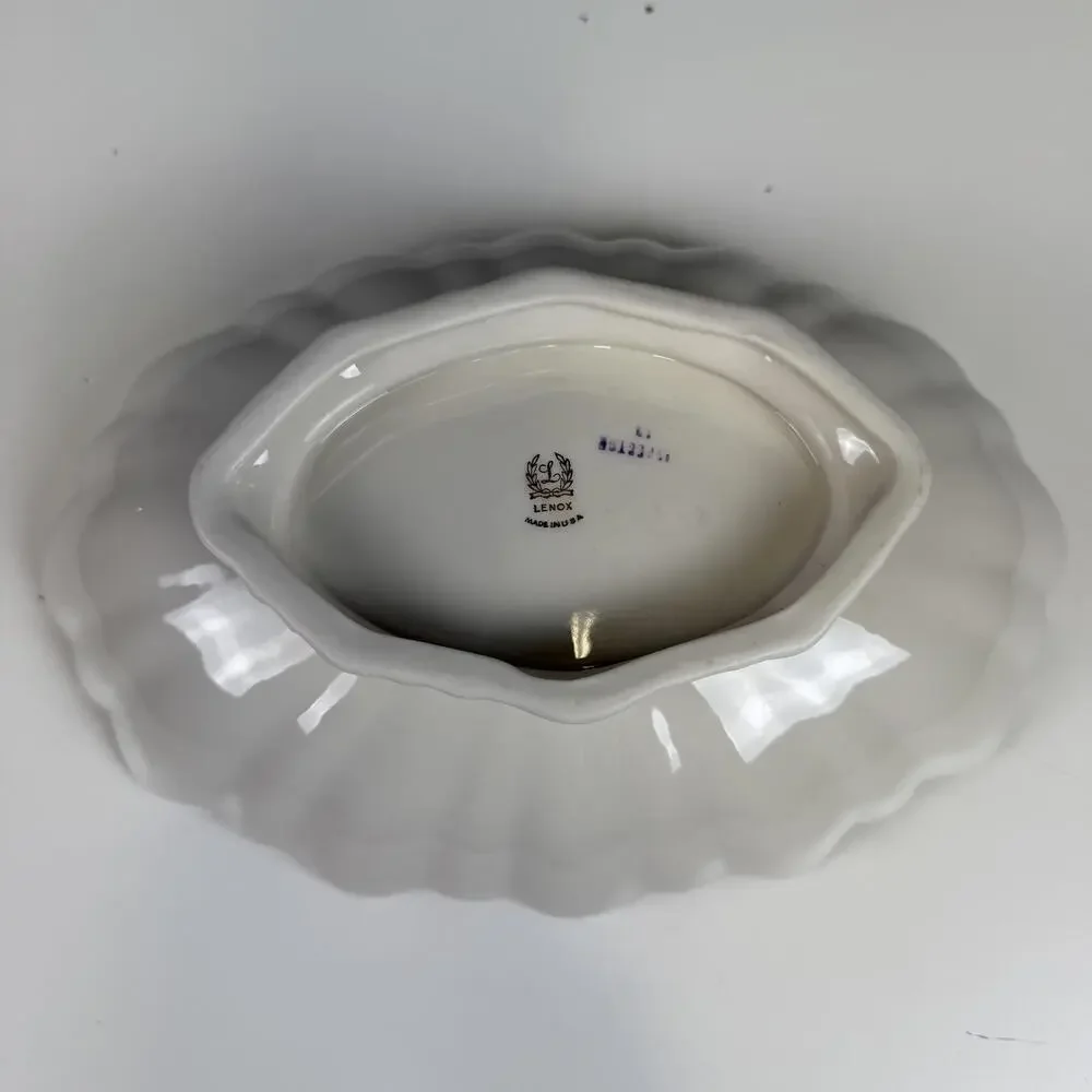 Vintage Lenox Made in USA White Oval Footed Bowl Black Trim